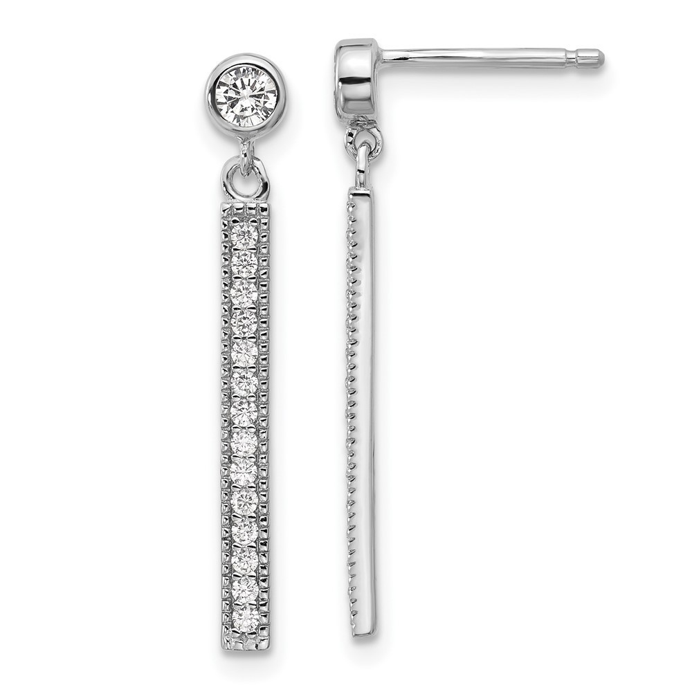 925 Sterling Silver Rhodium-Plated Polished Cz Bar Post Dangle Earrings
